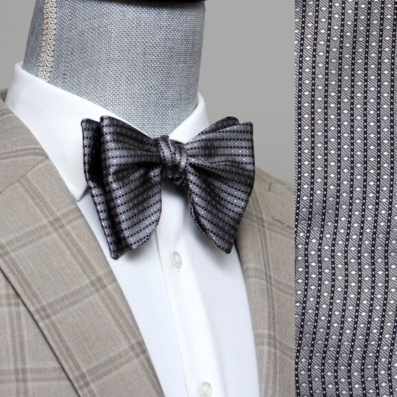Men's Self-tied Bow Tie 100%Silk Big Butterfly S634 grey Ornament - Picture 11 of 16